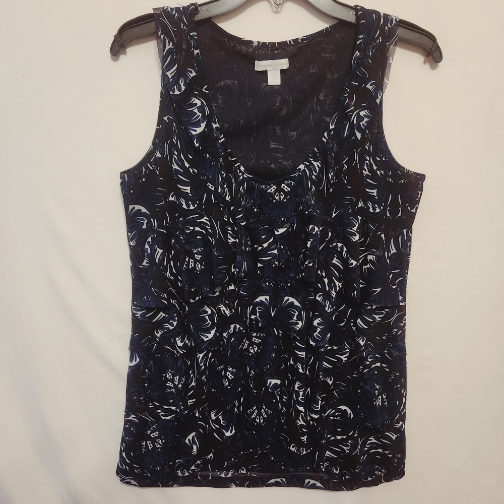 Ruffle Front Sheer Vneck Blouse